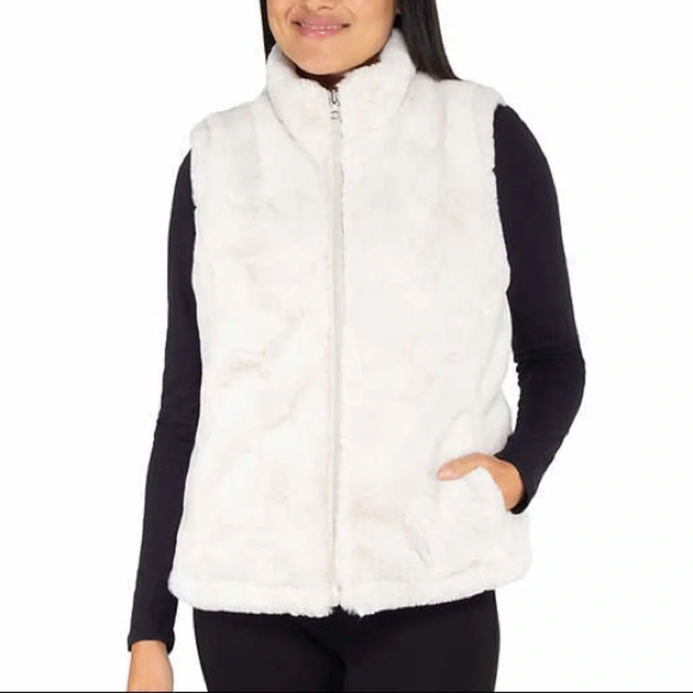 NWT Nicole Miller Original Reversible Vest Ivory White Faux Fur and Quilted 3X