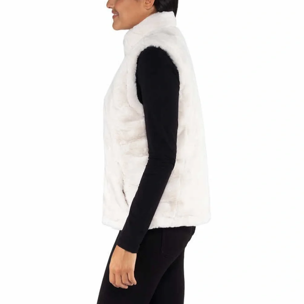 NWT Nicole Miller Original Reversible Vest Ivory White Faux Fur and Quilted 3X