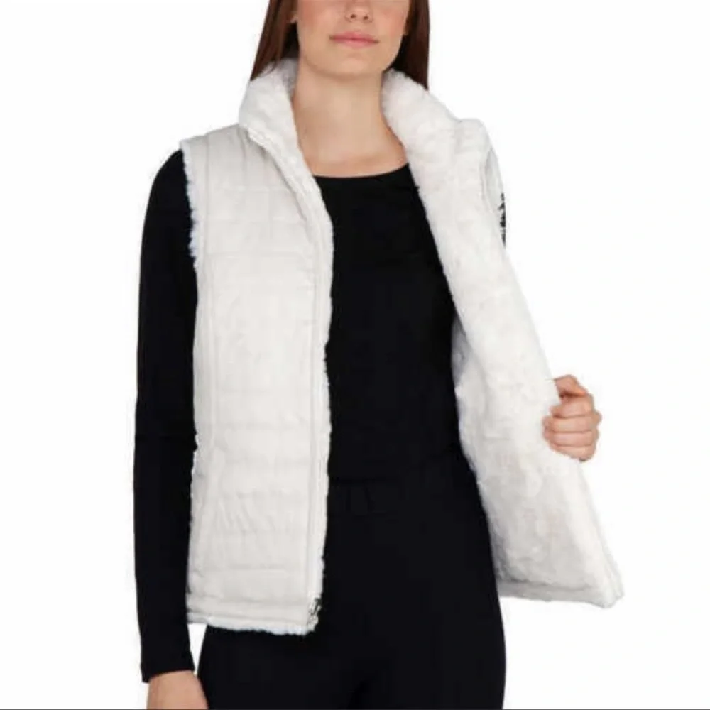 NWT Nicole Miller Original Reversible Vest Ivory White Faux Fur and Quilted 3X