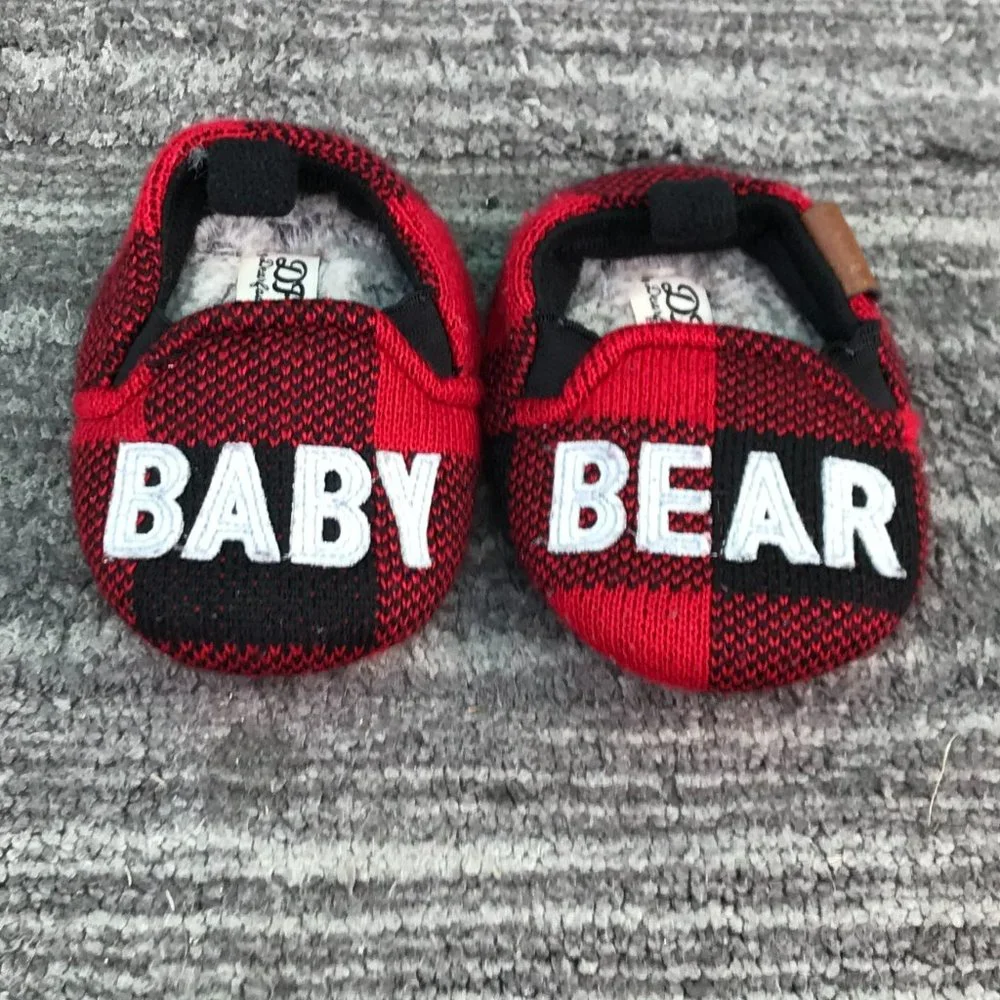 DF By Dearfoams 9-12 Months PLAID Baby Bear Shoes