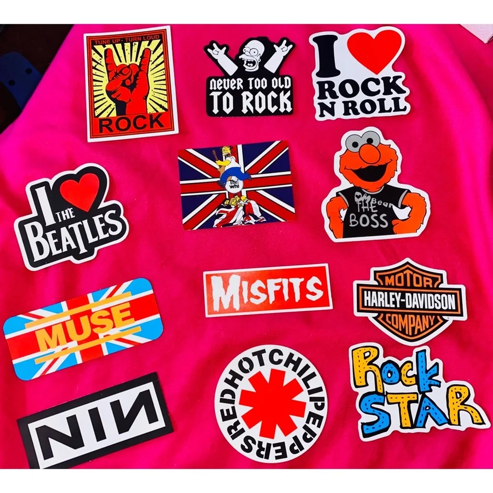 Rock & Roll Mix/Theme Water Bottle- Laptop Sticker Bundle of 12