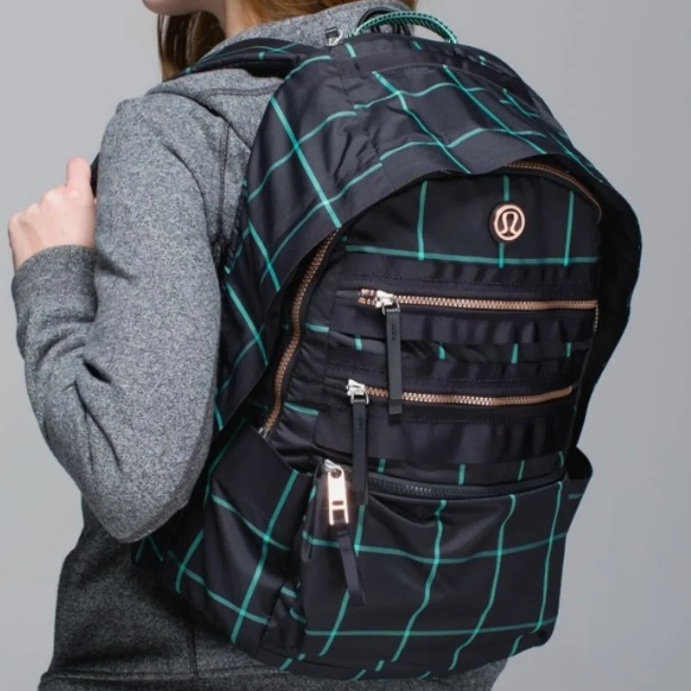 Lululemon Pack To Reality Backpack in Pacific Check Deep Coal Menthol/De…