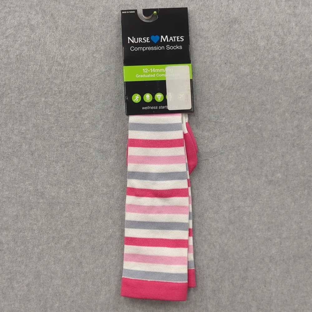 Nurse Mates compression socks 12-14mmHg 9-11 Trouser Stripes Pink