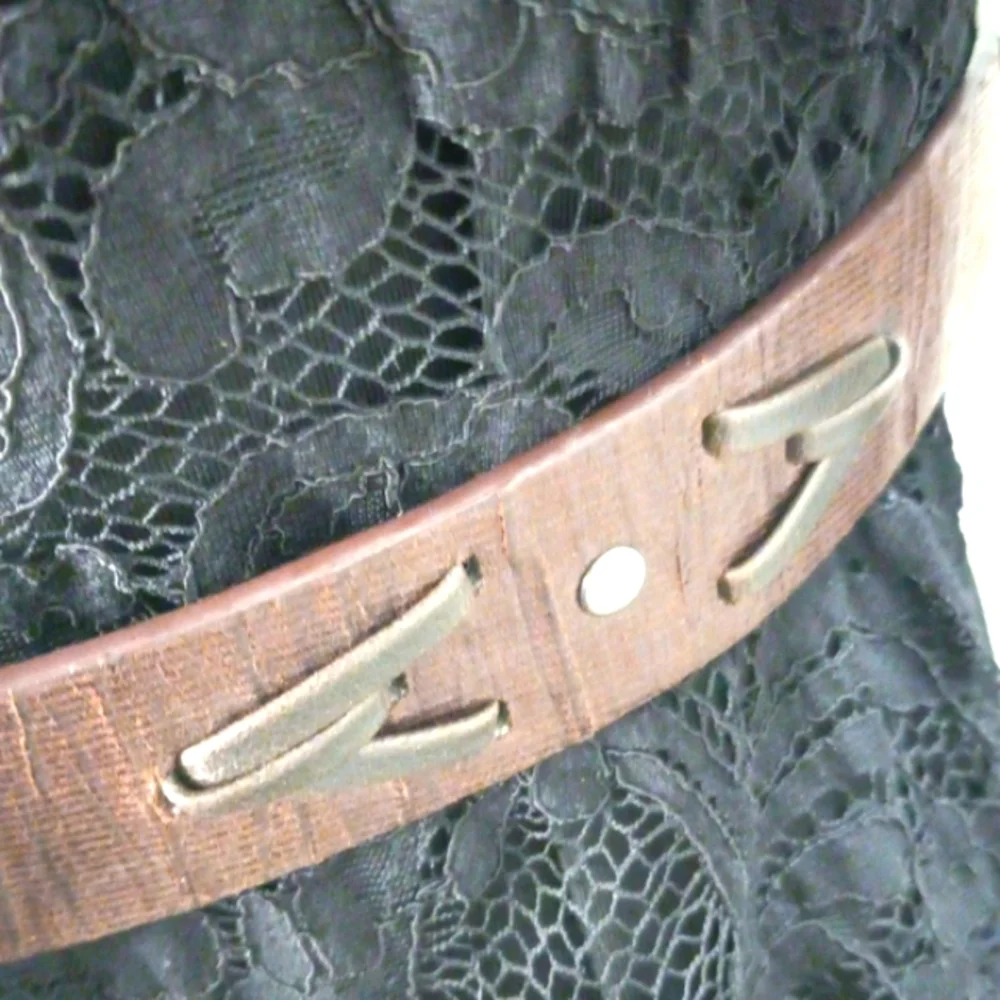Brown Belt with Rhinestone Floral Belt Buckle Sz L
