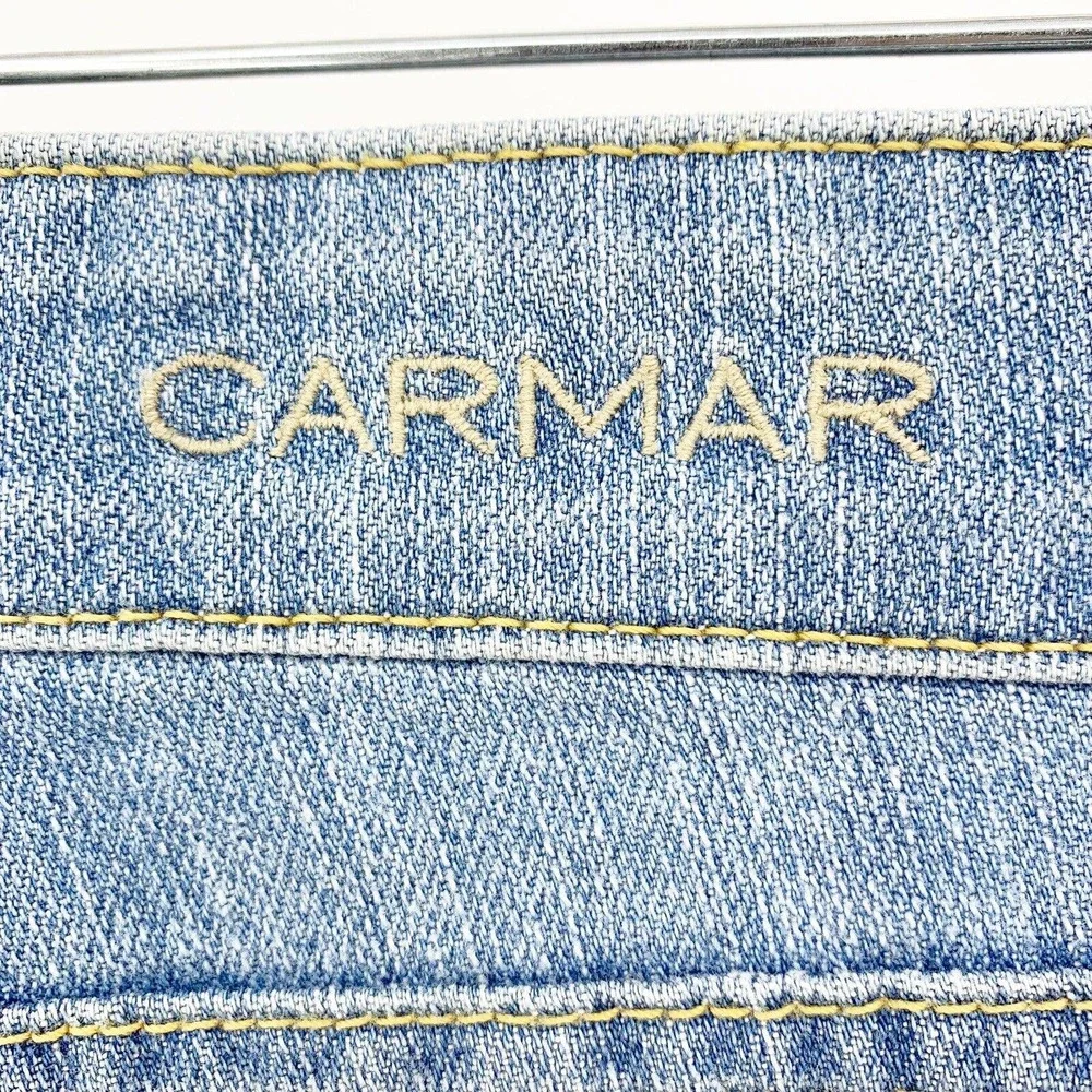 Carmar Farah Flare Jeans Size 27 Medium Wash Mid Rise Button Fly Stretch Blue
