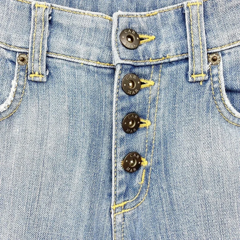 Carmar Farah Flare Jeans Size 27 Medium Wash Mid Rise Button Fly Stretch Blue