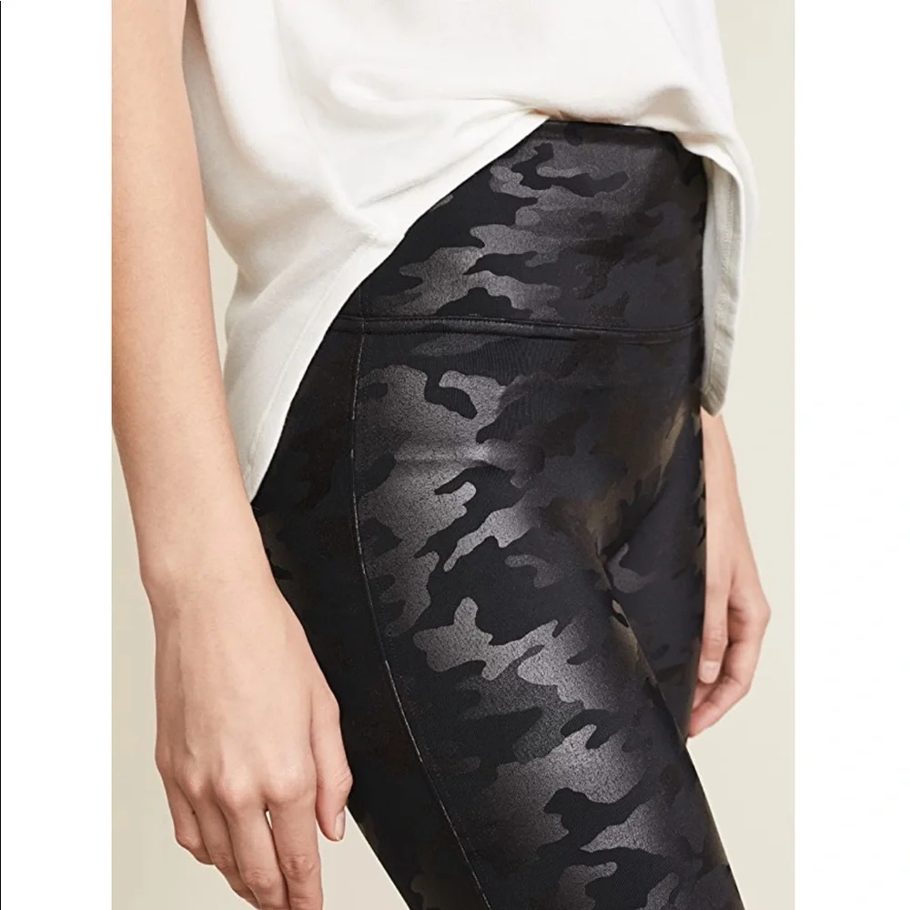 SPANX black faux leather camo leggings XS
