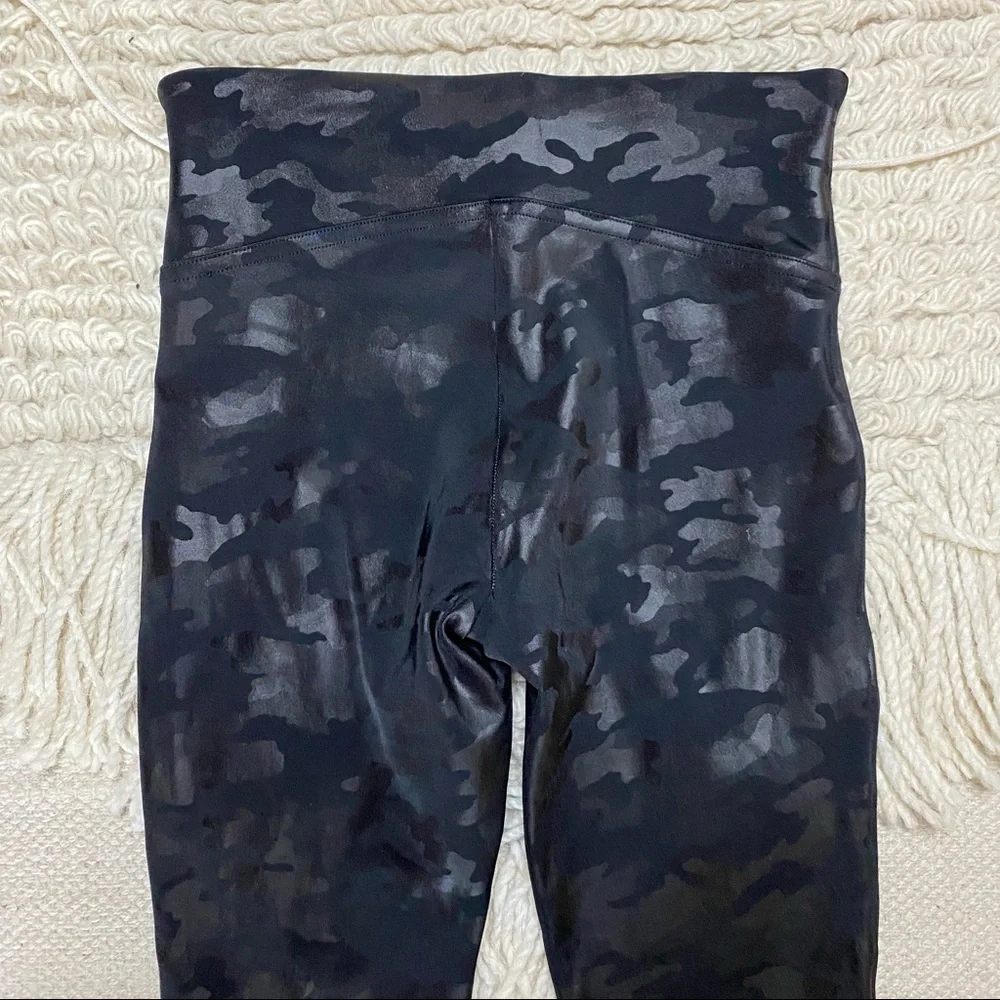 SPANX black faux leather camo leggings XS