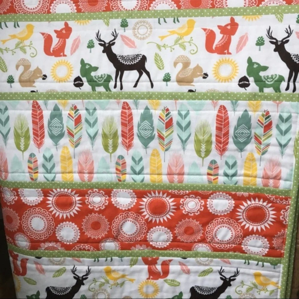 Handmade Quilt Woodland Nursery Fall Woodland Rustic Deer Orange Green