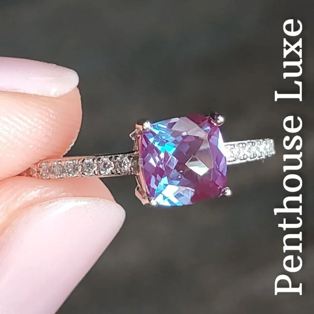 REAL 1.5ct Alexandrite Cushion Cut 925 Sterling Silver Ring