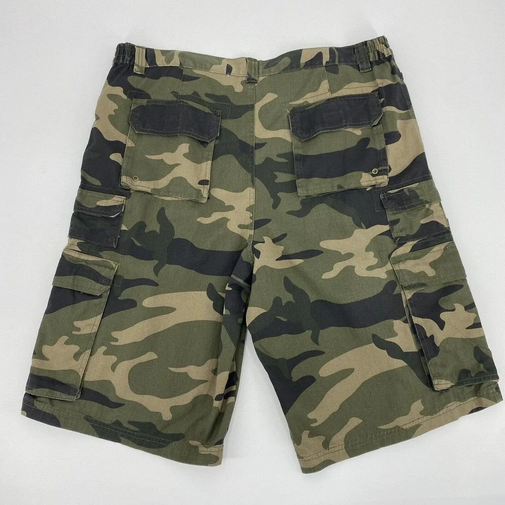 Boulder Creek Trading Co Side Elastic Cargo Shorts Green Camo Sz 42 Tall