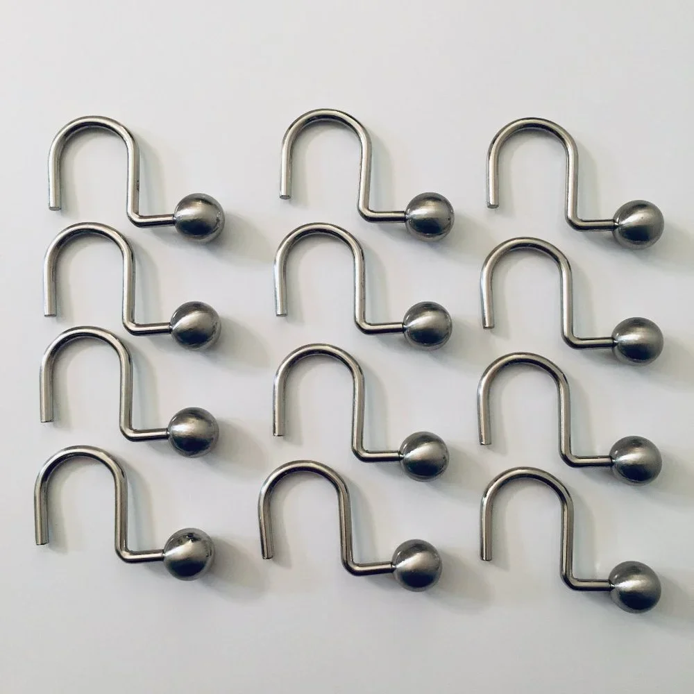 Set of 12 Silver Shower Curtain Sphere Hooks
