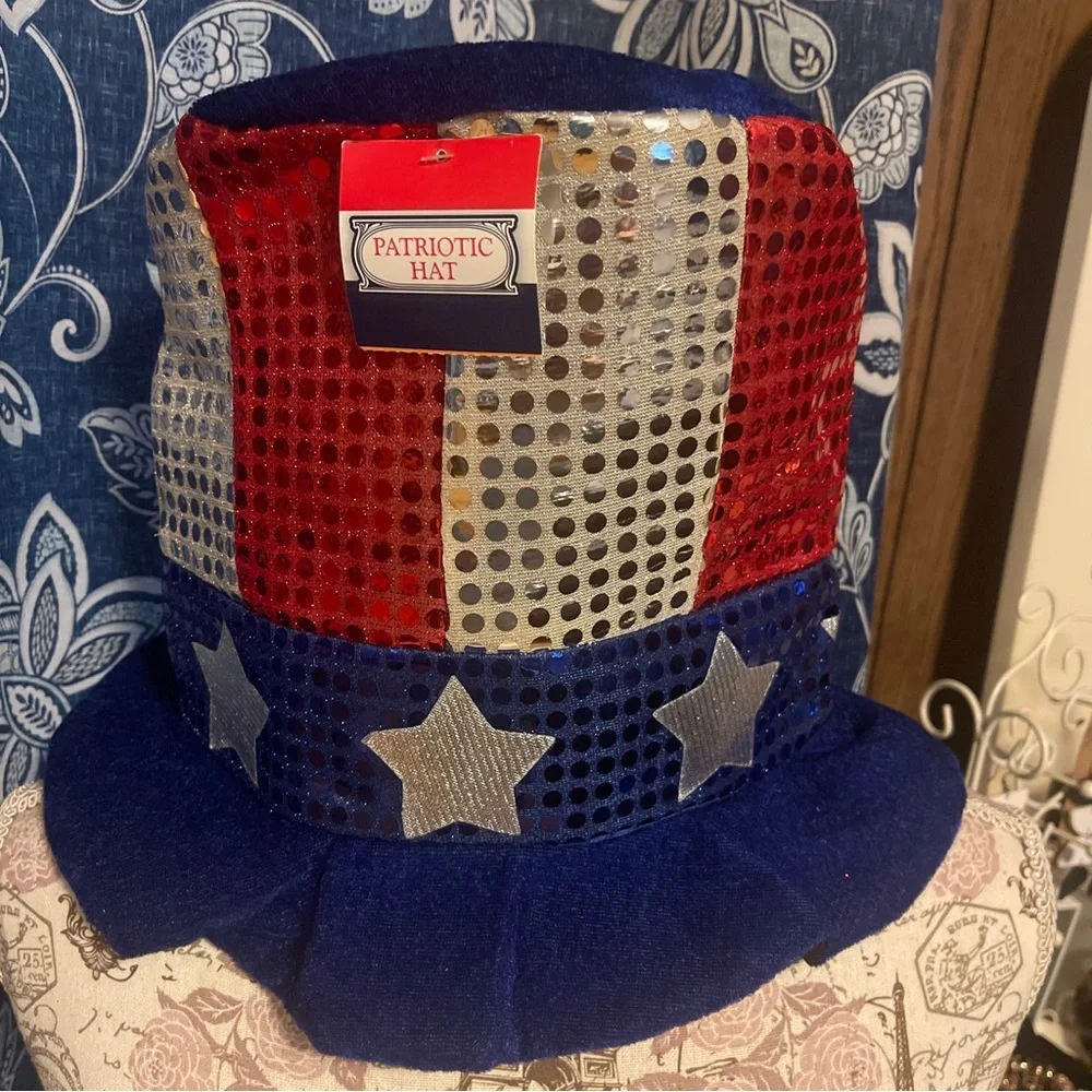Patriotic Flag Bucket Hat Stars Stripes Sequin Red White Blue 10