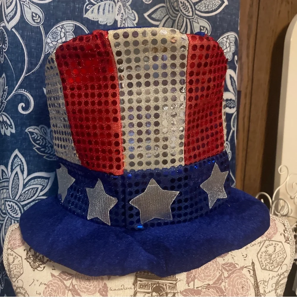 Patriotic Flag Bucket Hat Stars Stripes Sequin Red White Blue 10