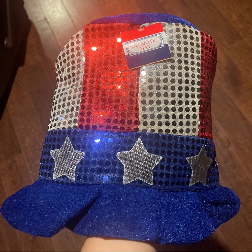 Patriotic Flag Bucket Hat Stars Stripes Sequin Red White Blue 10