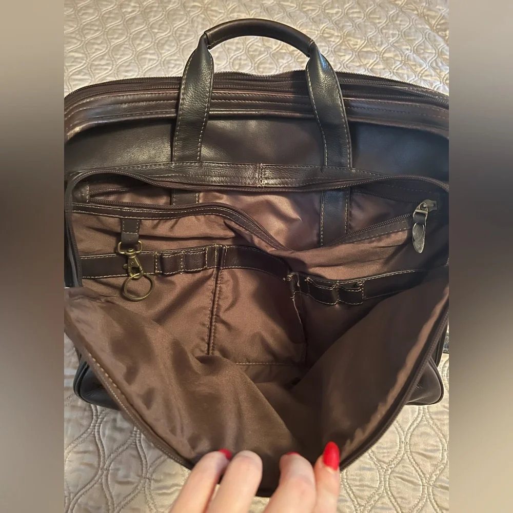 Mori Brown Leather Multi-pocket Briefcase made in Columbia High Quality
