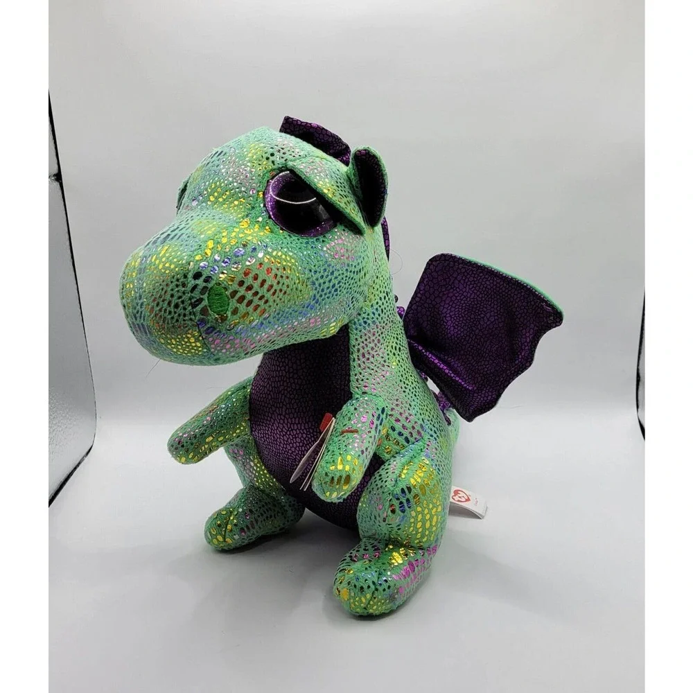 Ty Beanie Boo Cinder Green Iridescent Metallic Dragon 9
