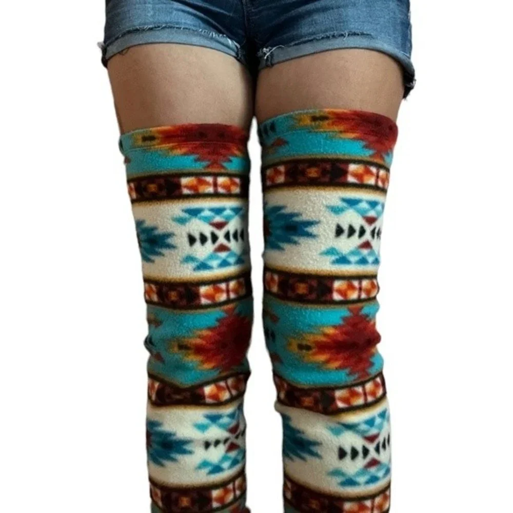 Tribal Aztec Fleece Thigh High Leg Warmers And Panty Set Warm Festival Clubwear