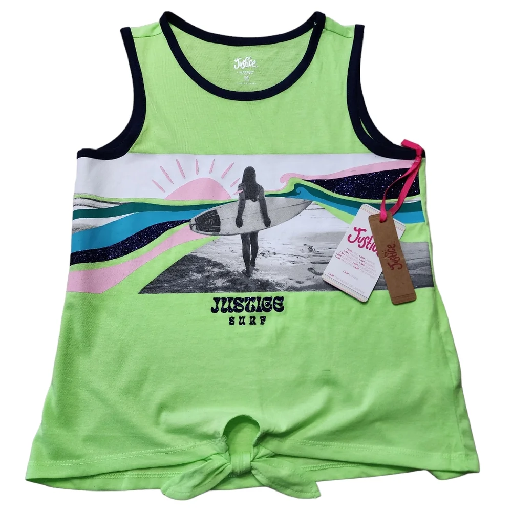 Girls Justice Graphic Tank With Tie Front Sz M (10) NWT