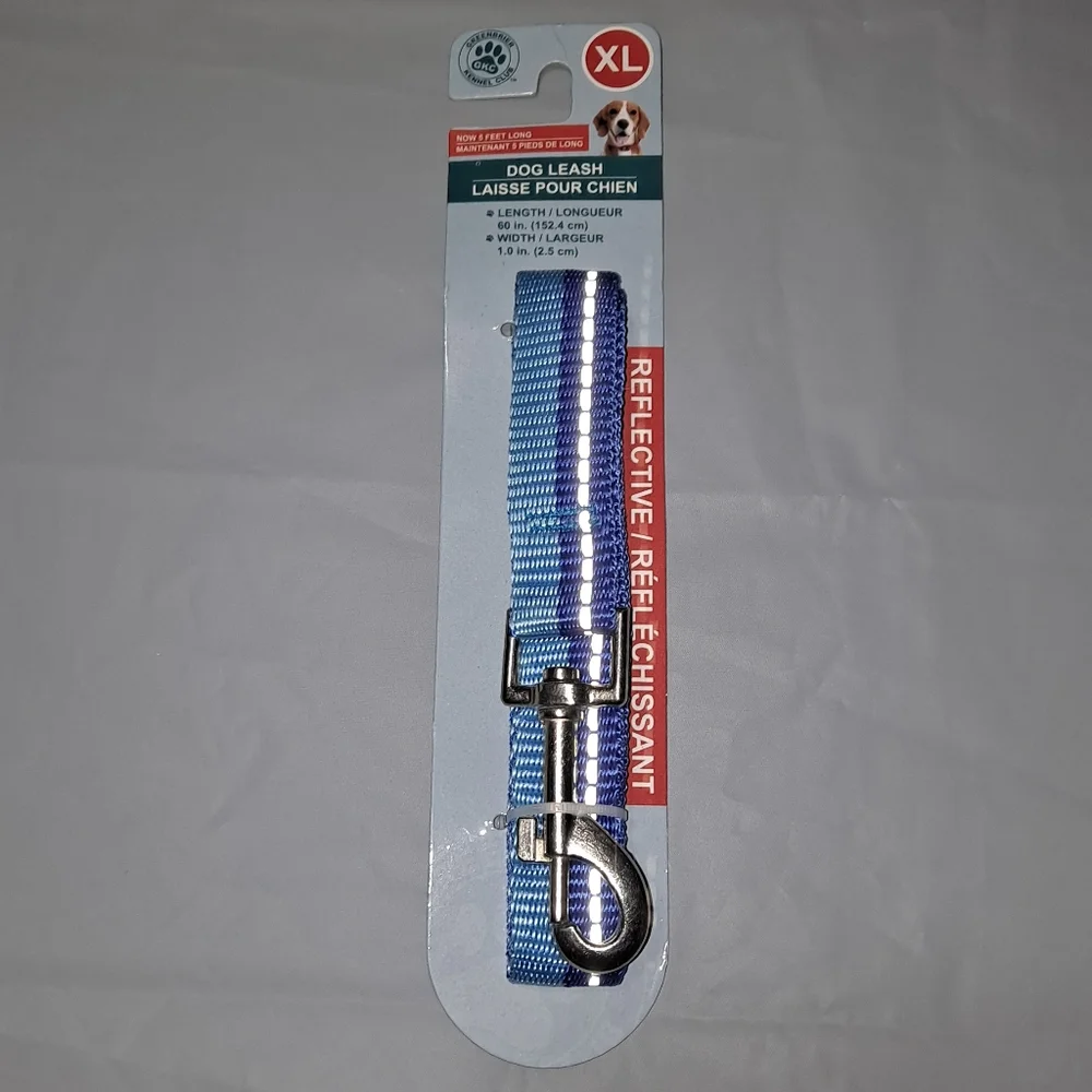 5 Foot Blue Reflective Nylon Dog Leash Size XL Greenbrier Kennel Club 60