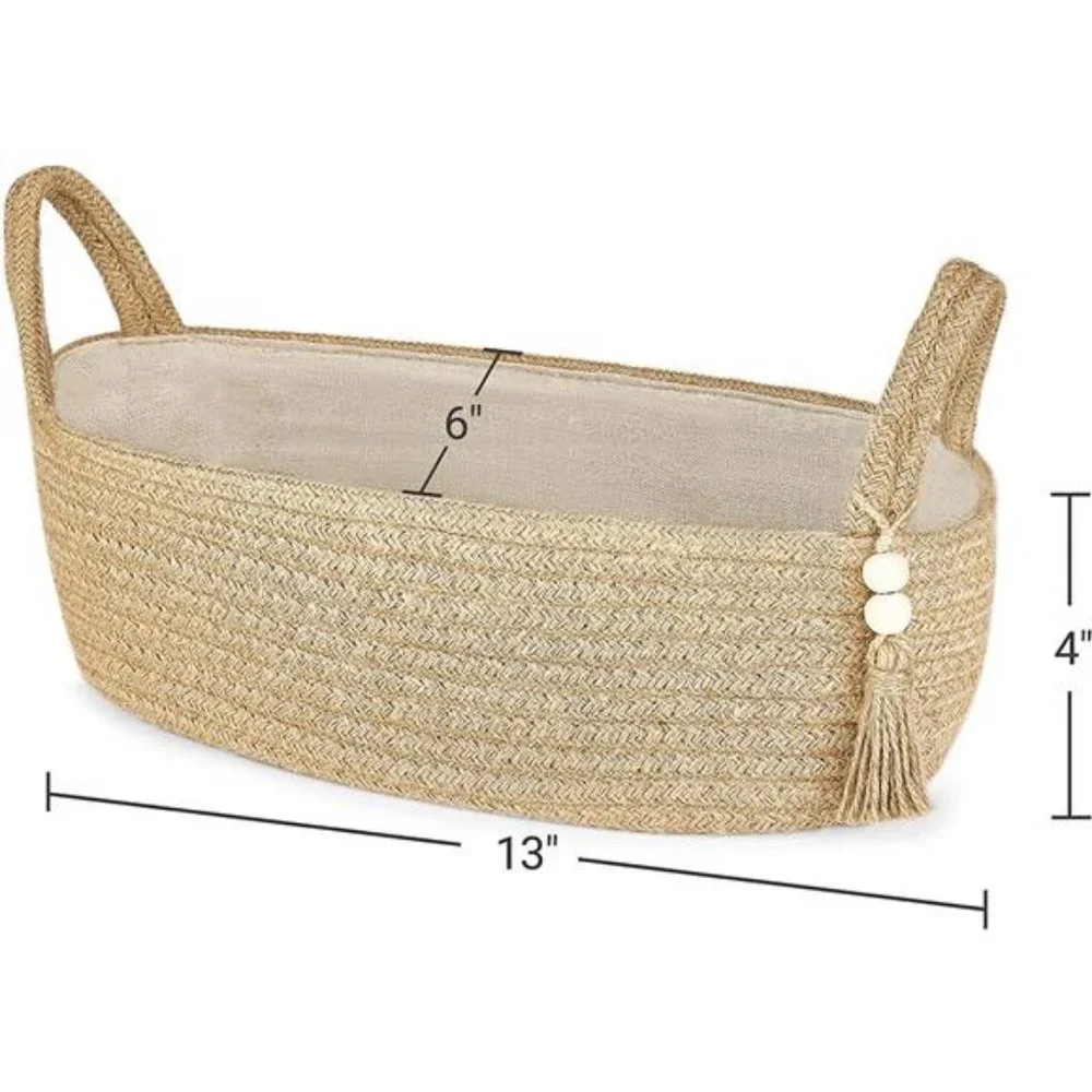 Small Woven Storage Basket for Toilet Tank Top Boho Bathroom Decor, 1 Pack