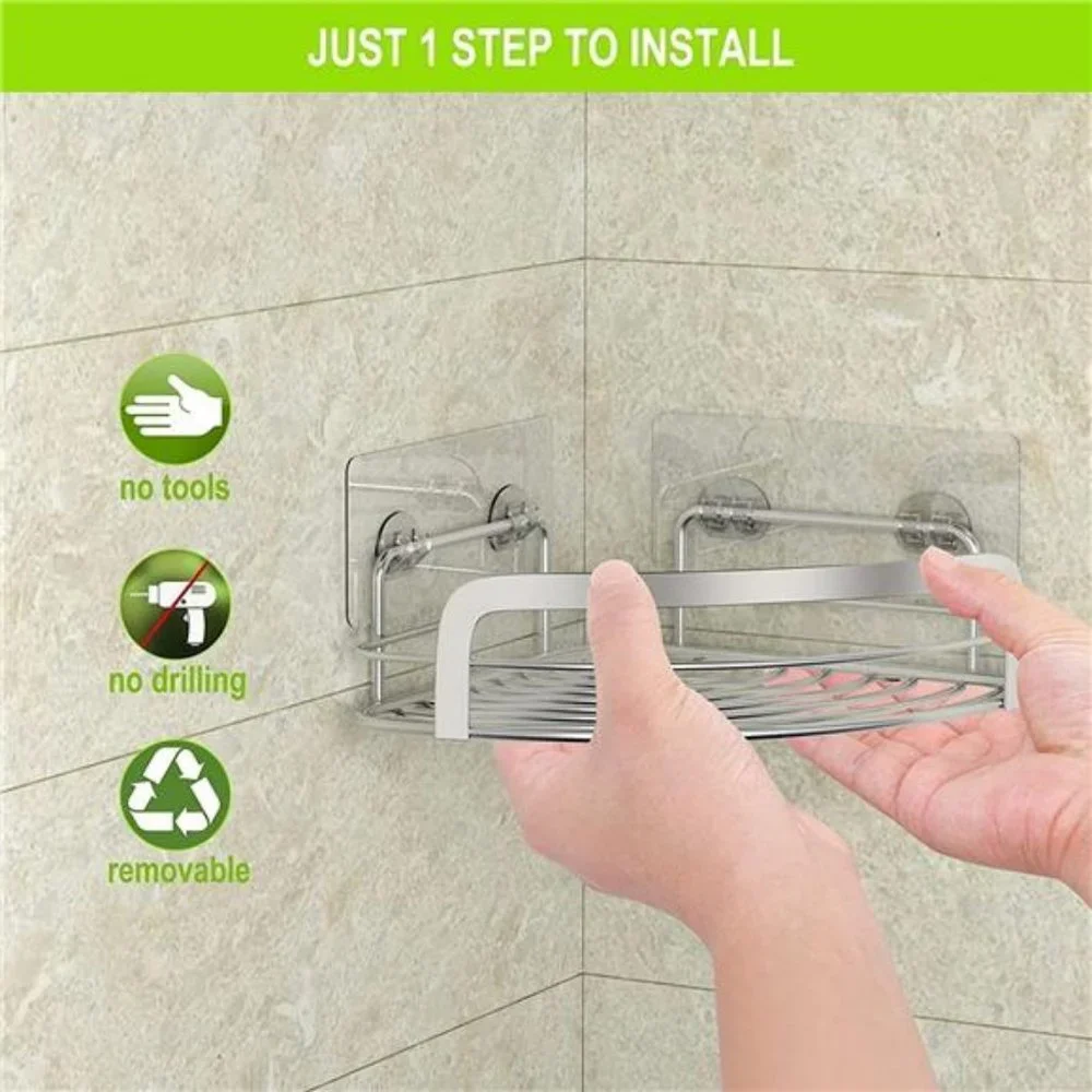 Shower Caddy Corner, Adhesive Wall Mounted Shower Caddy, 2 Pack