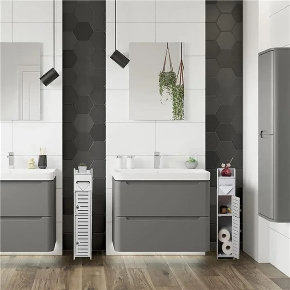 Small Bathroom Storage Cabinet for Small Spaces with 2 Doors & Shelves (White)