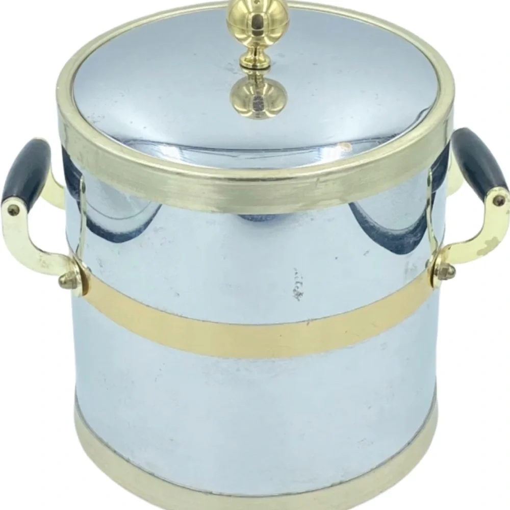 Vintage Mid-Century Kraftware Silver Chrome Metal Ice Bucket Barware