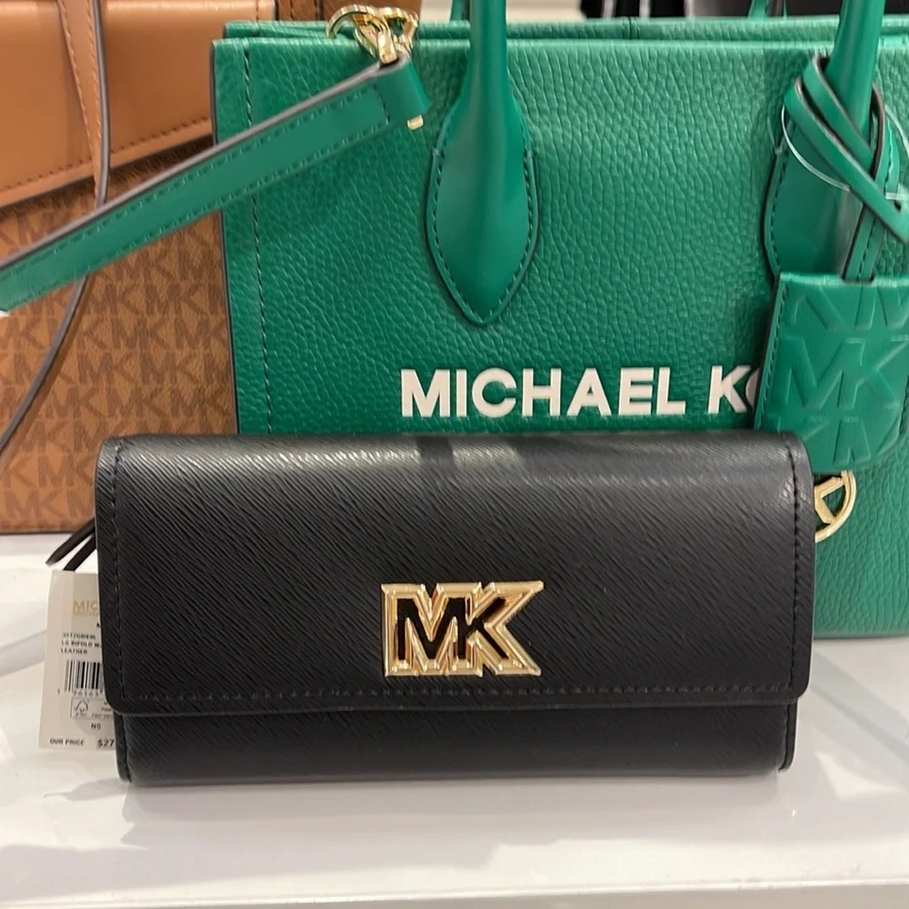 Michael Kors Mimi Large Saffiano Leather Bi-Fold Continental Wallet Black NWT