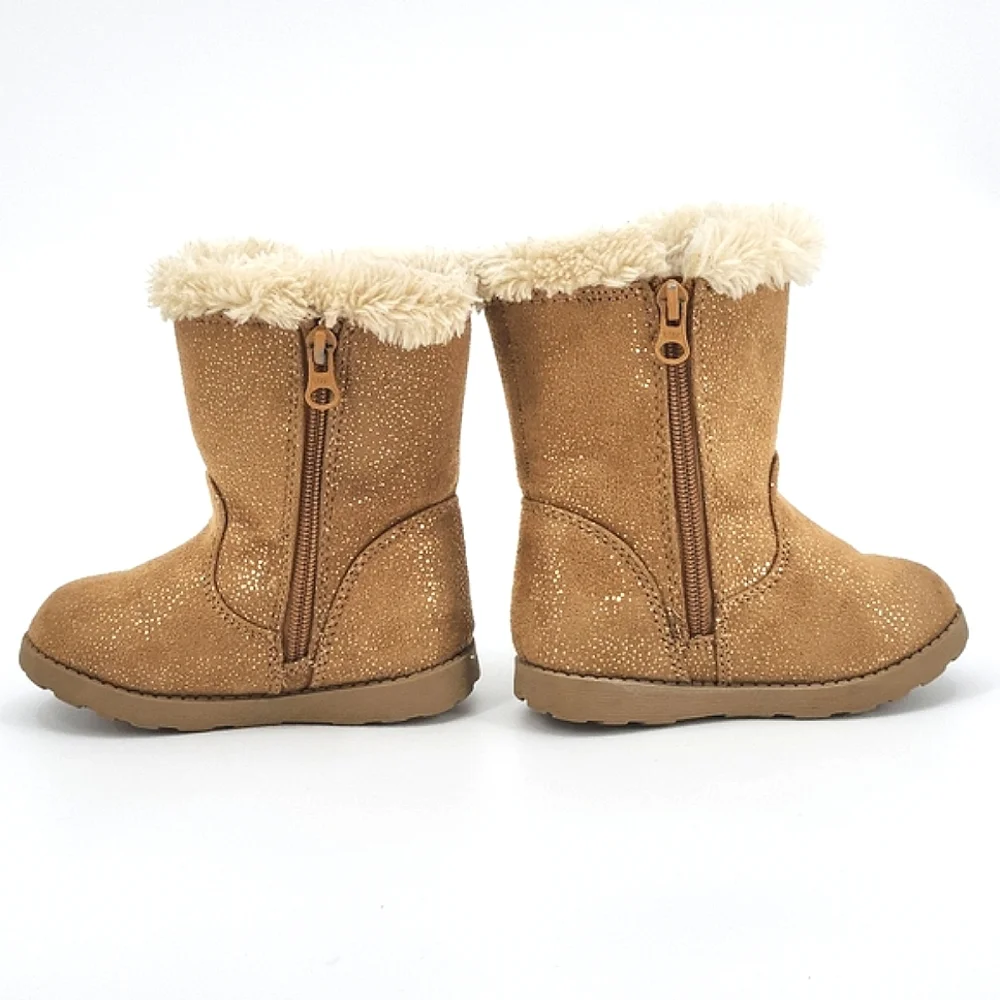 Cat & Jack Katrina Shearling Faux Fur Metallic Brown Cozy Boots Baby Size 7