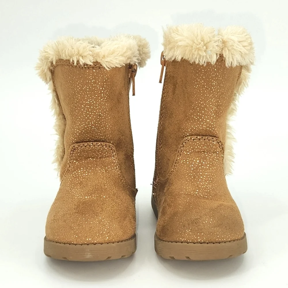 Cat & Jack Katrina Shearling Faux Fur Metallic Brown Cozy Boots Baby Size 7