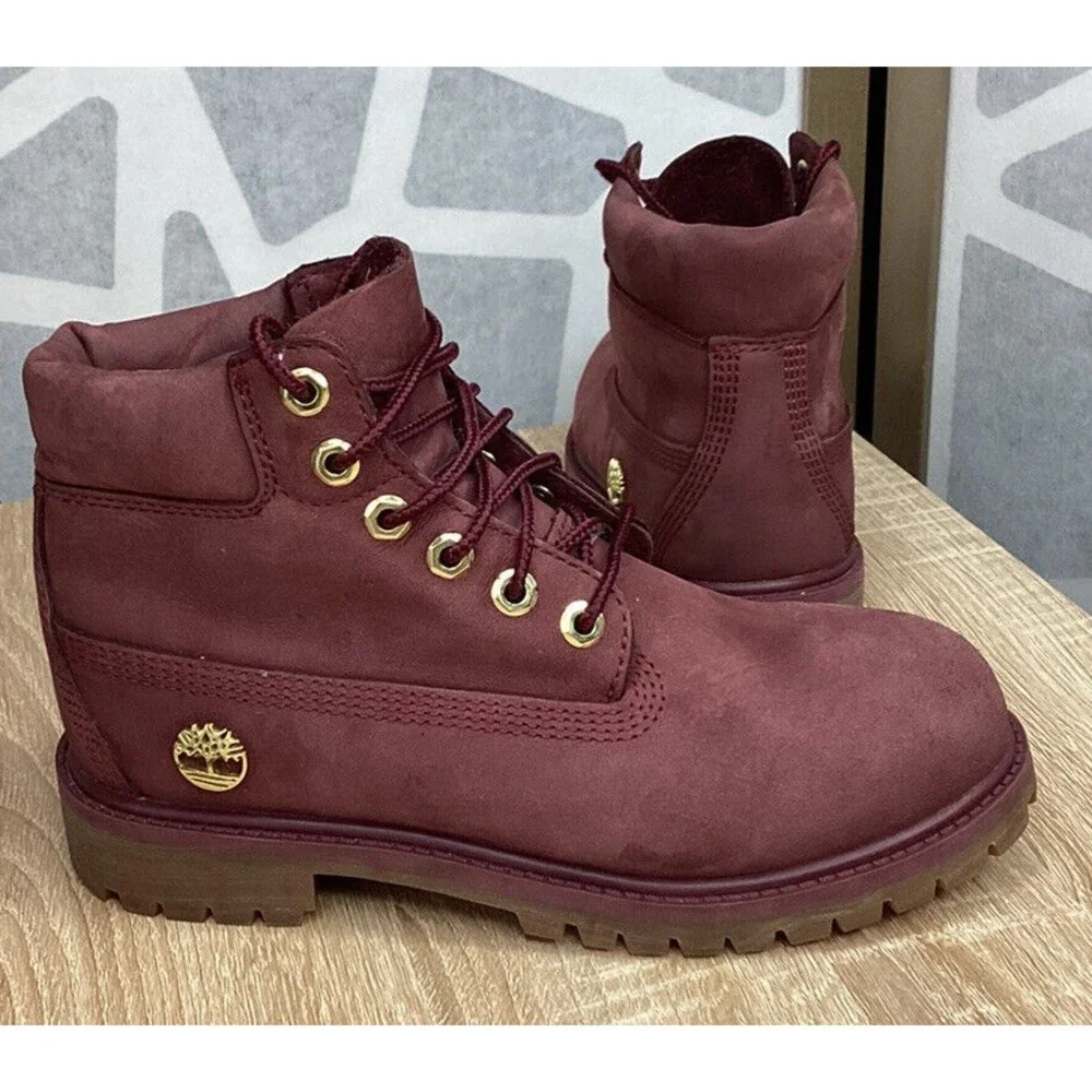 Timberland Big Girls size 2 Eu 34 Premium Waterproof Boot maroon Leather Nubuck