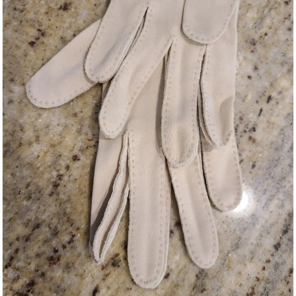 Vintage One Size Beige Formal Nylon Stretch Gloves 10