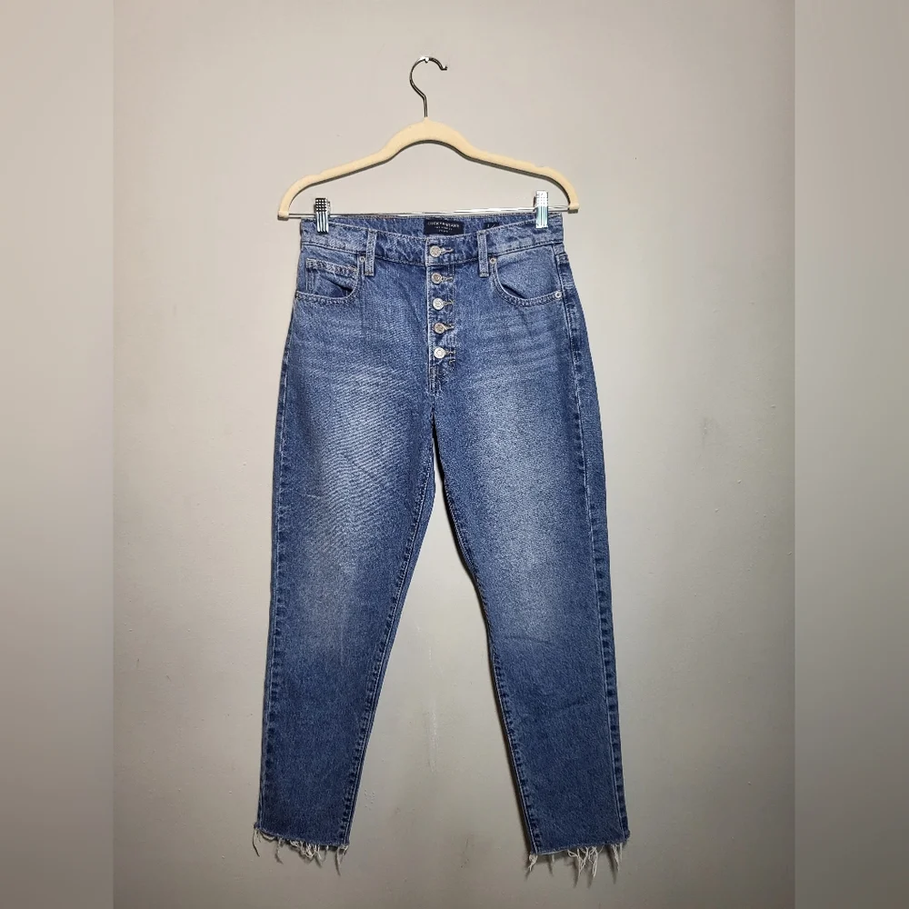 🌜LUCKY BRAND | High Rise Mom Jean Drew | Button Fly | Raw Ankle Hem | size 2/26