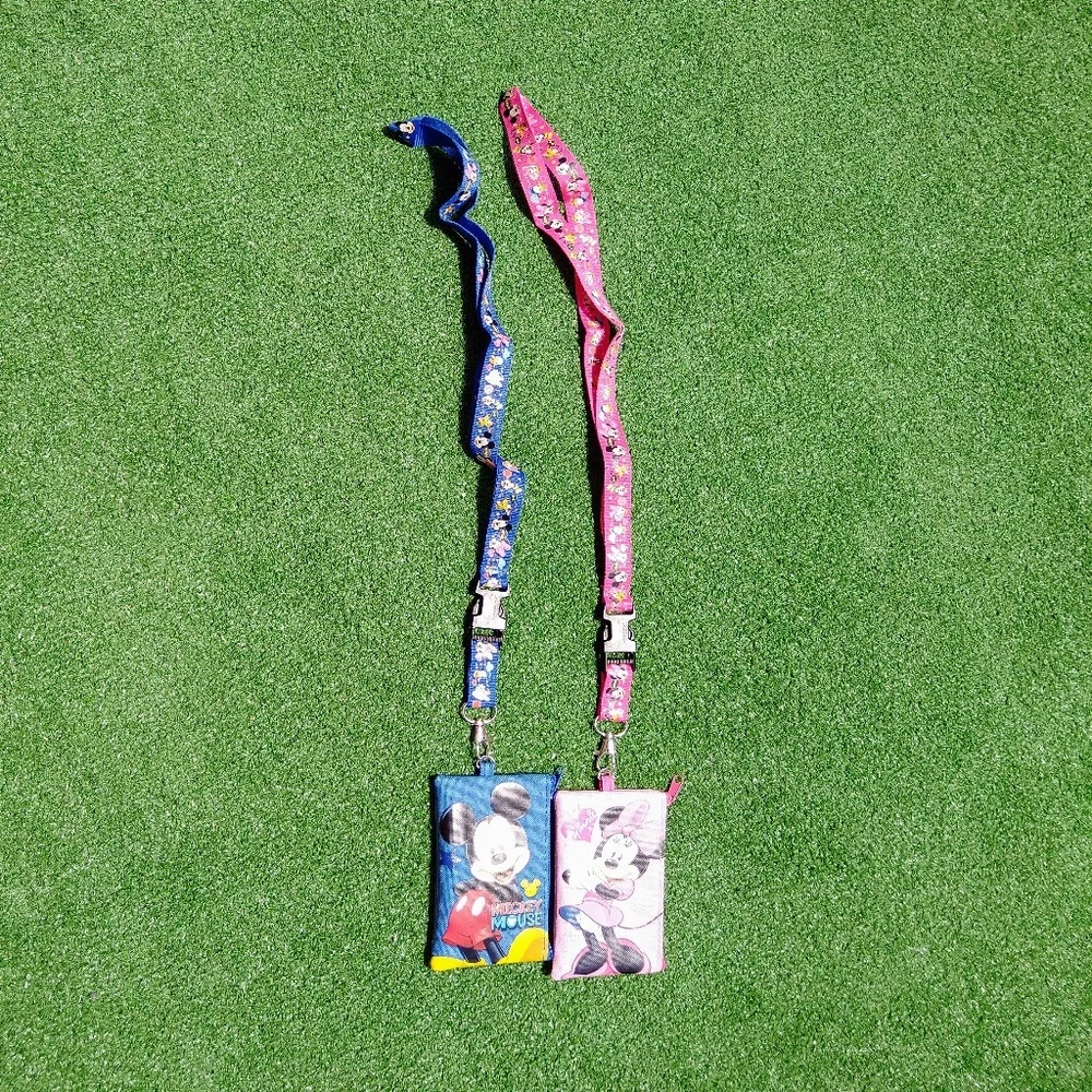 2Mickey&Minnie Mouse Lanyard Disney Licensed Zipper Wallet Pouch ID Badge Holder