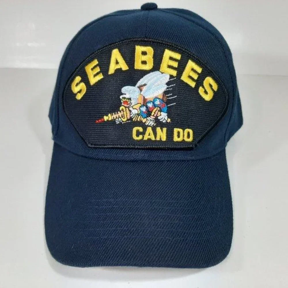 Naval Pride Sailors U.S. Navy Seabees Can Do Men's Cap Hat Navy Blue Retro Vtg