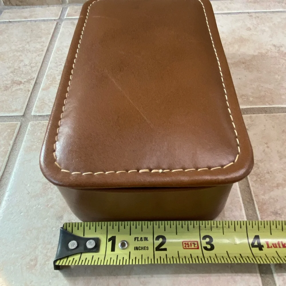 Vintage Leather Brown Brevoni Mid Century Men’s Cufflinks Tie Bars Jewelry Box