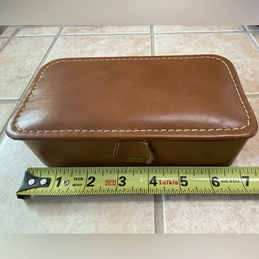 Vintage Leather Brown Brevoni Mid Century Men’s Cufflinks Tie Bars Jewelry Box