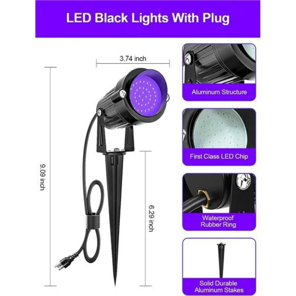 Halloween Black Light Spotlight Outdoor LED Blacklight, 15W Waterproof (1Pack)
