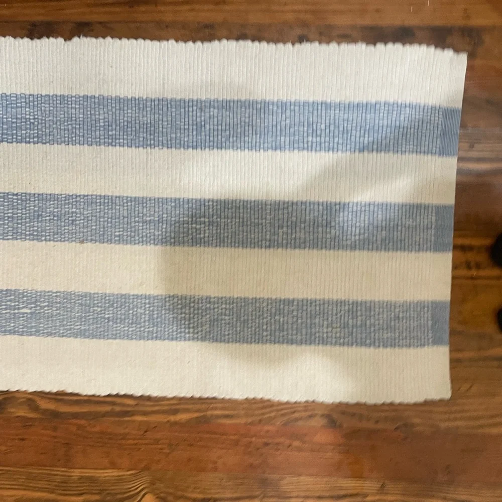 Blue and White Striped Bath Mat