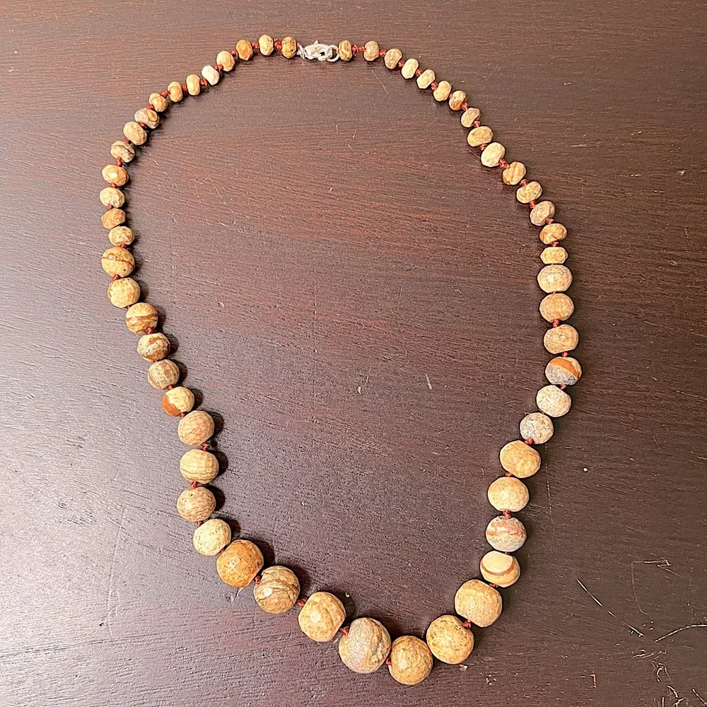 Vintage (21”) Picture Jasper Graduated Bead Necklace, Brown Jasper Semi Precious