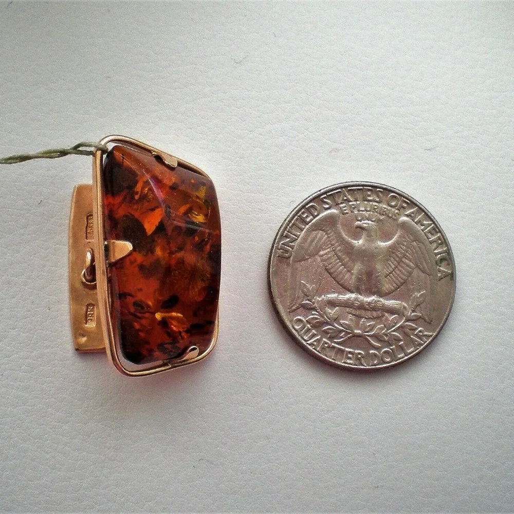 Vintage Russian Russia USSR NEW OLD STOCK 14K 583 Rose Pink Gold Amber Cufflinks