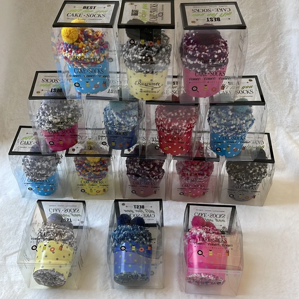 Confetti Cupcake Socks with Pom Poms in Box