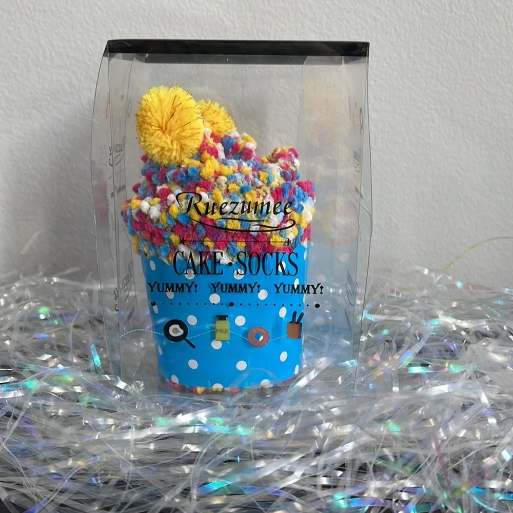 Confetti Cupcake Socks with Pom Poms in Box