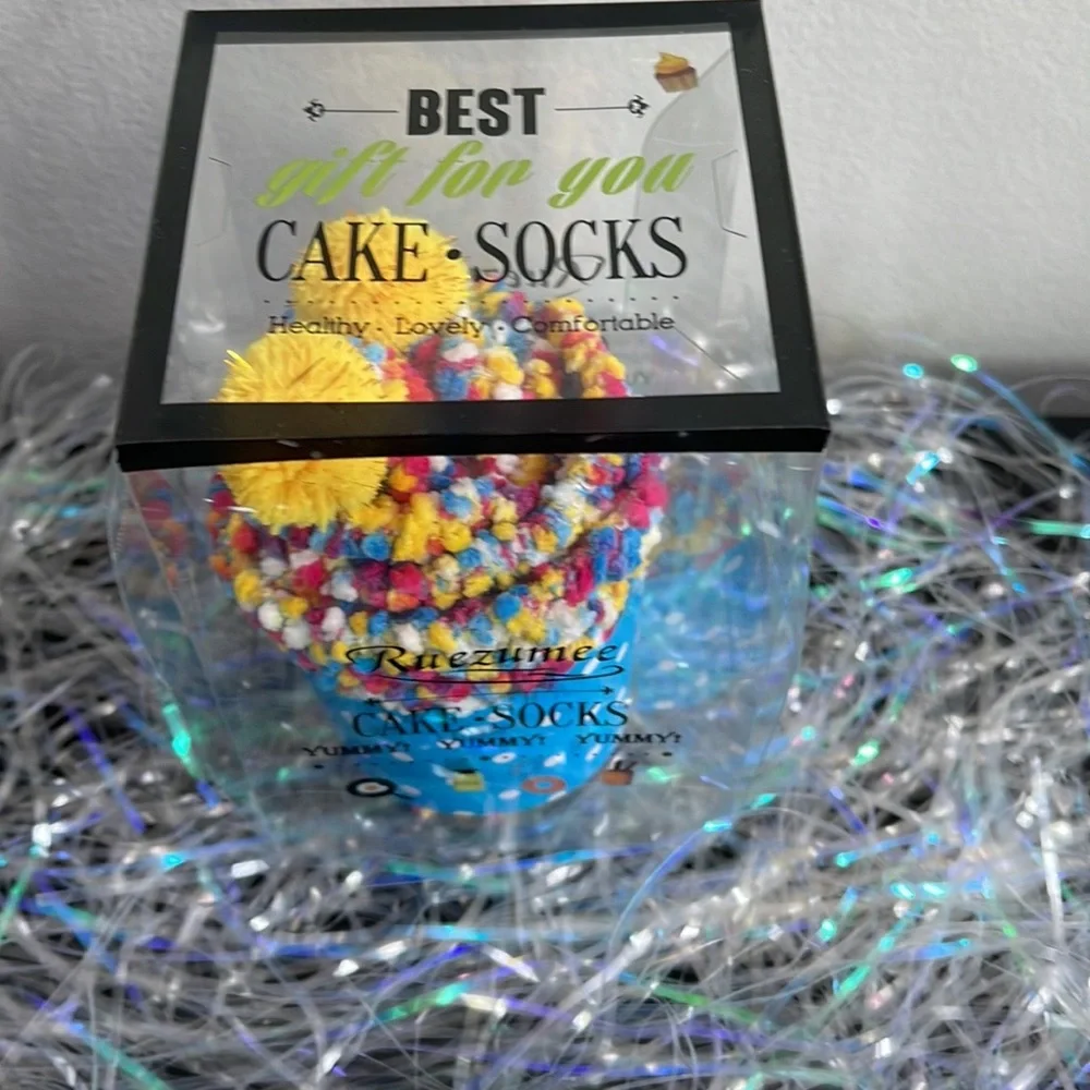Confetti Cupcake Socks with Pom Poms in Box
