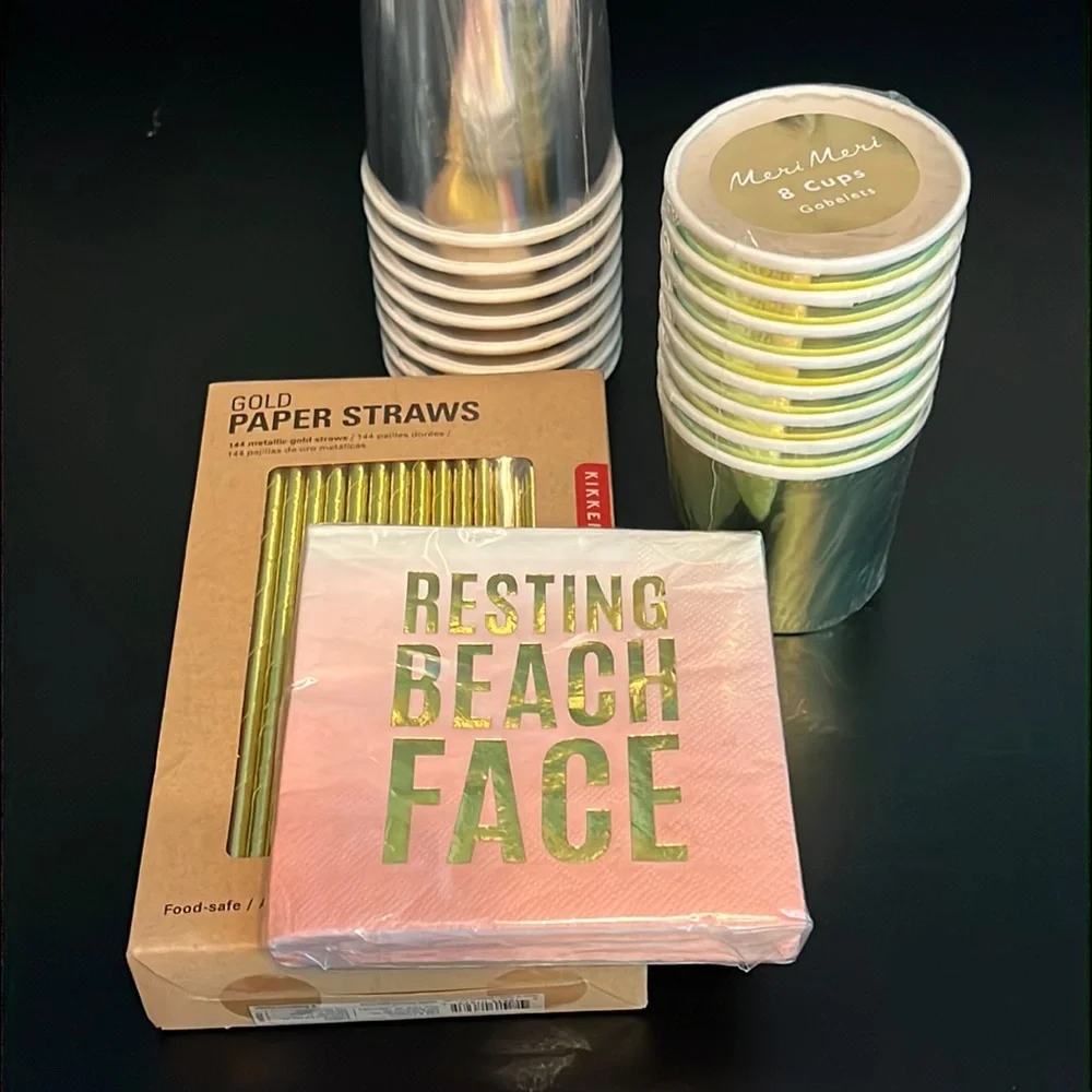gold paper straws 144 units-NIB