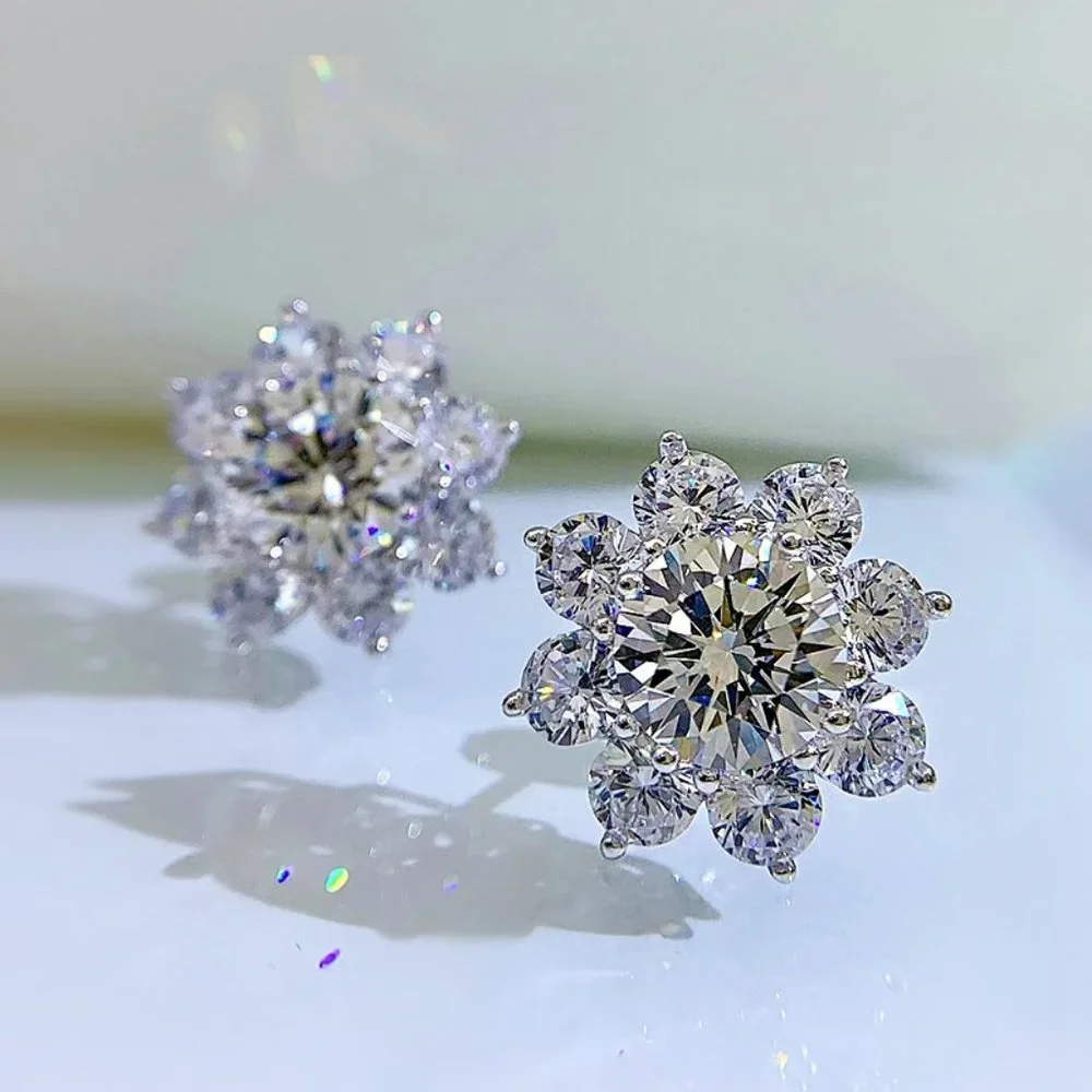 Certified 1 ct. t.w. Moissanite Diamond Sunflower Stud Earrings NEW