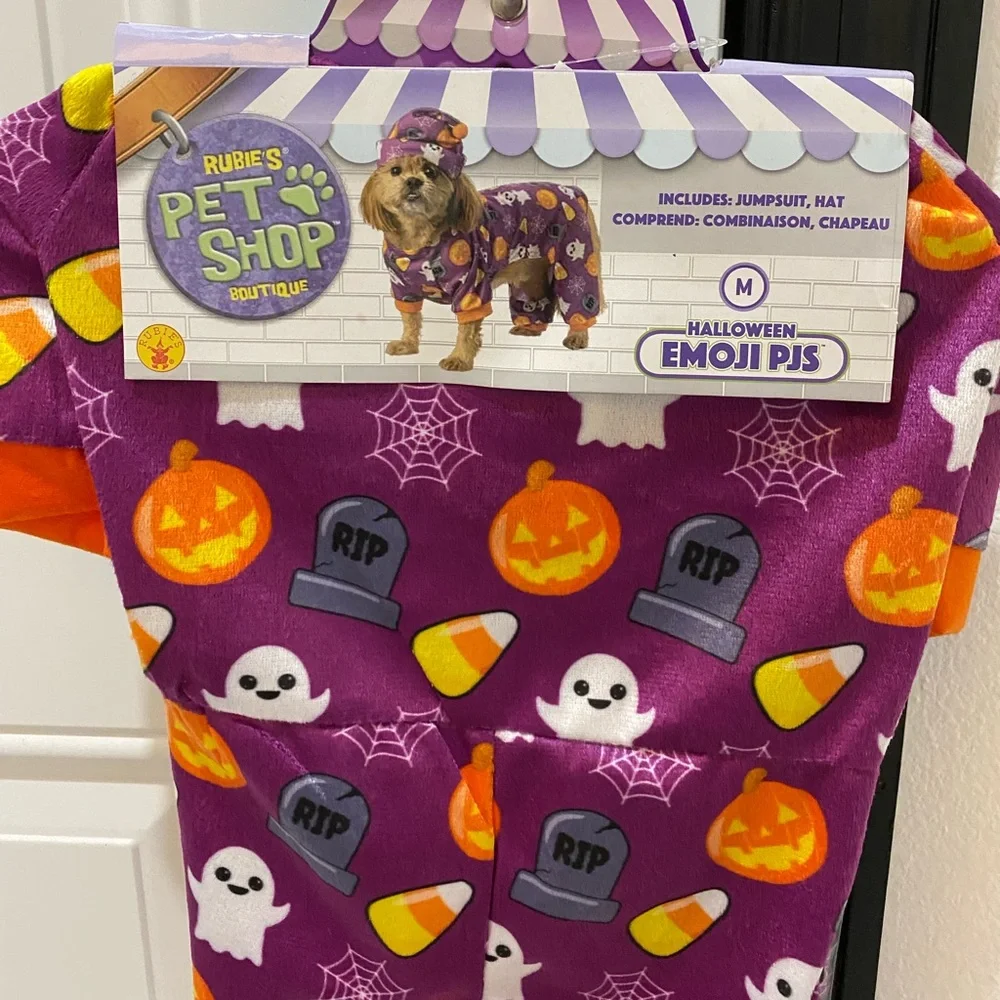 Rubie’s Pet Shop Halloween Print Emoji PJs Jumpsuit & Hat - Medium