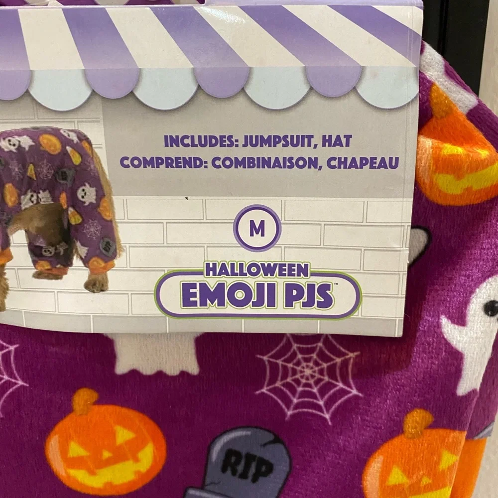 Rubie’s Pet Shop Halloween Print Emoji PJs Jumpsuit & Hat - Medium
