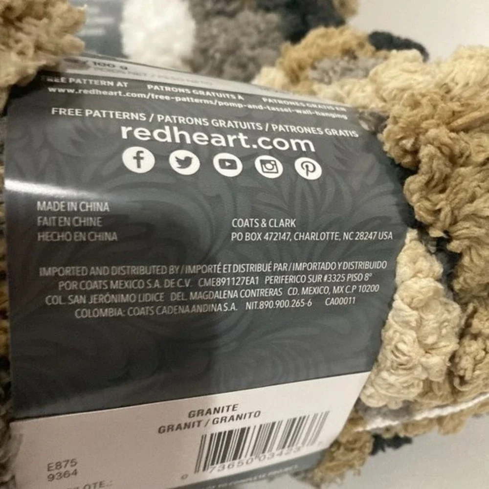 Red Heart Pomp A Doodle Jumbo Yarn Granite Pom Pom Brown Black White